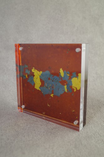 うるし自然紋写真立て　箔ちり青