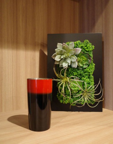 チタンタンブラー　黒ぼかし塗り縁朱